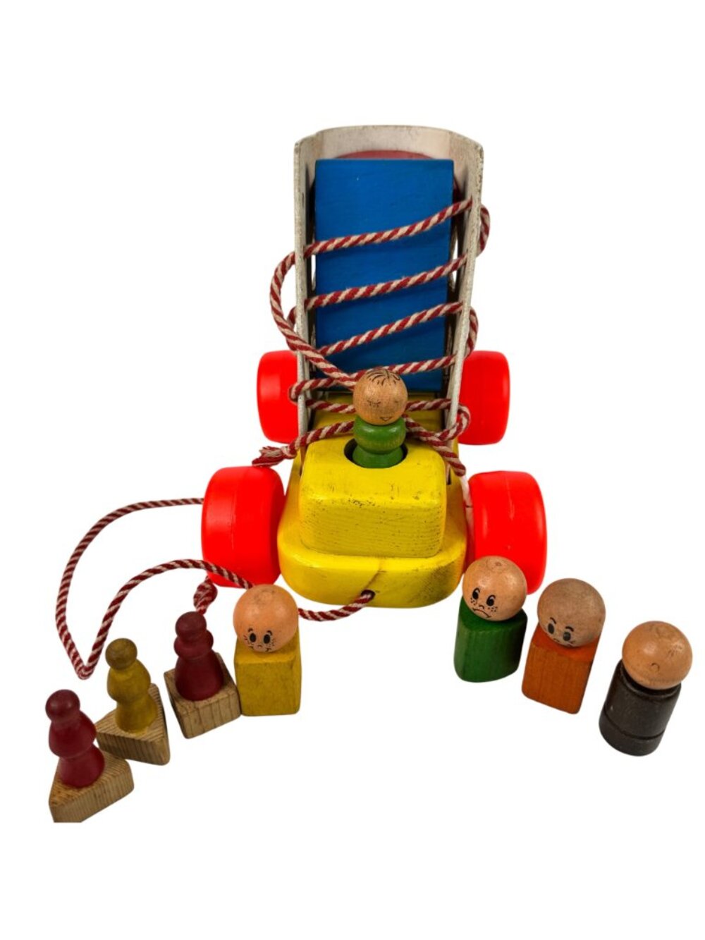 Playskool Wooden Pull Along Toy Shoe Lace Up People Figures 1970s Vtg Toddler - Picture 5 of 13